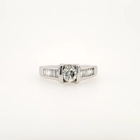 475257 14K WHITE GOLD .56TCW DIAMOND HALF BEZEL WITH LADDER BAGUETTE ENGAGEMENT RING