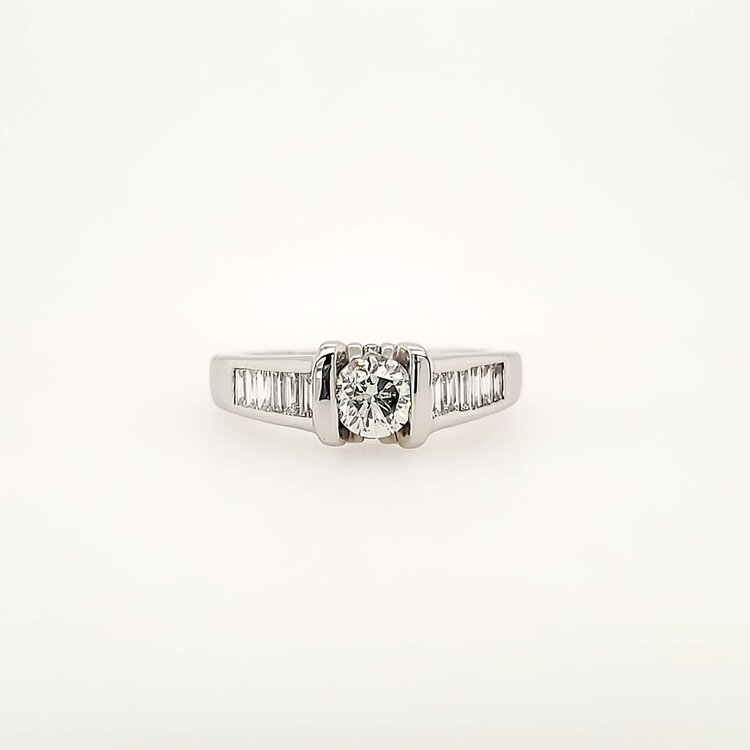 475257 14K WHITE GOLD .56TCW DIAMOND HALF BEZEL WITH LADDER BAGUETTE ENGAGEMENT RING