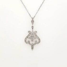70682 14K WHITE GOLD .25CTW DIAMOND VINTAGE STYLE PENDANT NECKLACE
