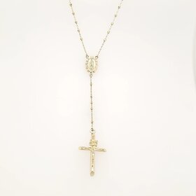 60134 14K YELLOW GOLD DIAMOND CUT BEADED ROSARY NECKLACE