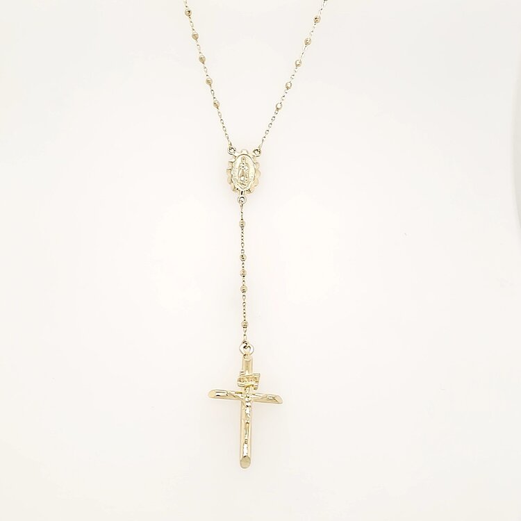 60134 14K YELLOW GOLD DIAMOND CUT BEADED ROSARY NECKLACE