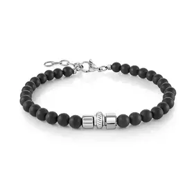 BB-363 ITALGEM STAINLESS STEEL WATCH BUTTONS 4MM ONYX BEADED MEN'S BRACELET