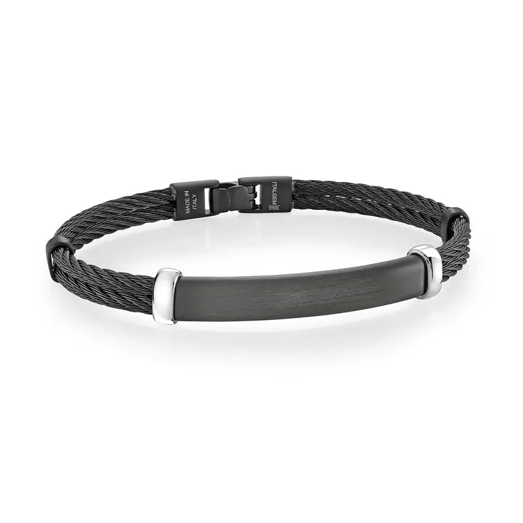 SMBG174 ITALGEM STAINLESS STEEL BLACK IP TWO ROWN CABLE  8.27" MEN'S BANGLE BRACELET