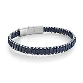 SLB622 ITALGEM STAINLESS STEEL BLUE CORD WRAPED IN BLUE LEATHER 8" MEN'S BRACELET