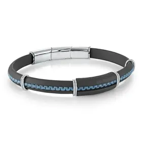 SBR25 ITALGEM STAINLESS STEEL BLACK RUBBER BLUE BOX LINK CENTER 7.5" MEN'S BRACELET