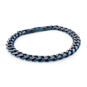 SMB490 ITALGEM STAINLESS STEEL BLUE IP DIAMOND CUT CURB LINK 8.6MM 8"  MEN'S  BRACELET