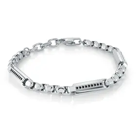 SMB618 ITALGEM STAINLESS STEEL ROUND BOX 3 SECTIONAL BLACK CUBIC ZIRCONIA 8" MEN'S BRACELET