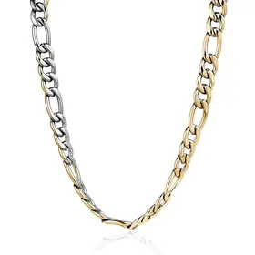 STTN17 ITALGEM STAINLESS STEEL 24"  9.5MM  YELLOW IP REVERSABLE FIGARO CHAIN