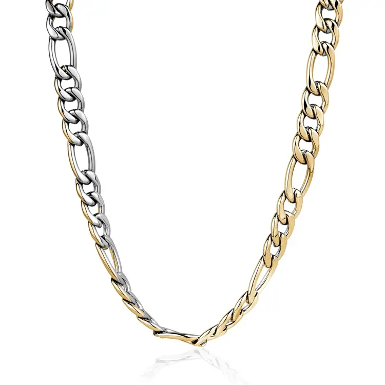 STTN17 ITALGEM STAINLESS STEEL 24"  9.5MM  YELLOW IP REVERSABLE FIGARO CHAIN