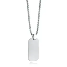 SP372 ITALGEM STAINLESS STEEL BEVEL EDGE DOG TAG WITH 22' BOX LINK CHAIN NECKLACE