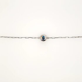 20428 14K WHITE GOLD PAPER CLIP EVIL EYE BRACELET