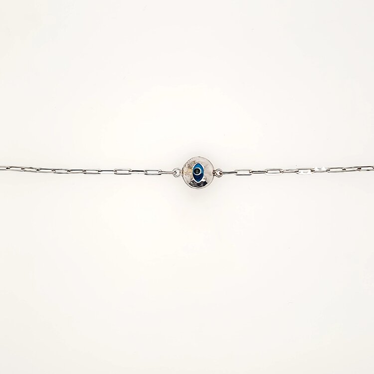 20428 14K WHITE GOLD PAPER CLIP EVIL EYE BRACELET