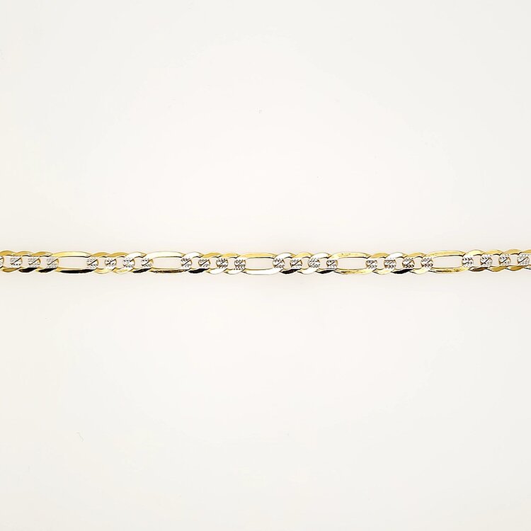 25131 14K TWO TONE 8" 4.70MM DIAMOND CUT FIGARO LINK MEN'S BRACELET
