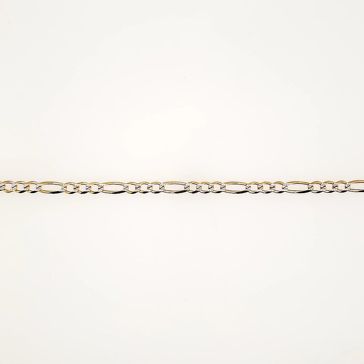 25130 14K TWO TONE 8" 3.65MM DIAMOND CUT FIGARO LINK MEN'S BRACELET