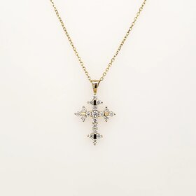 70684 14K YELLOW GOLD CUBIC ZIRCONIA SHARED PRONG CROSS PENDANT NECKLACE