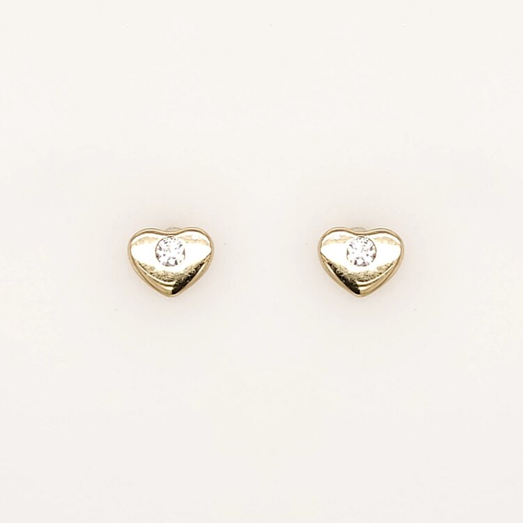 31326 14K YELLOW GOLD HIGH POLISH CUBIC ZIRCONIA CENTER HEART SCREWBACKS