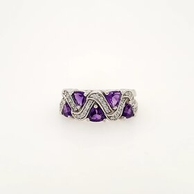 40377 14K WHITE GOLD CUBIC ZIRCONIA TRIANGLE SHAPE AMETHYST COCKTAIL LADIES RING