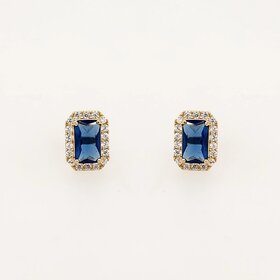 31328 14K YELLOW GOLD RECTANGLE  BLUE CUBIC ZIRCONIA HALO SCREWBAKCS