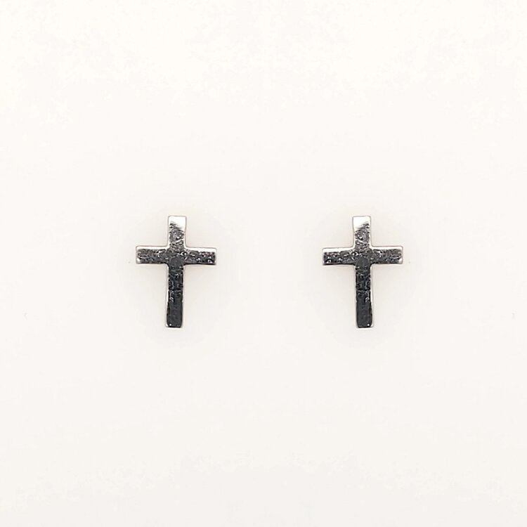 31322 14K WHITE GOLD HIGH POLISH PETITE CROSS SCREWBACKS BABY EARRINGS