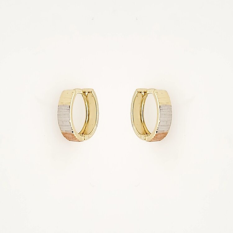 31336 14K TRI COLOR DIAMOND CUT 0.45" 3.25MM HUGGIES