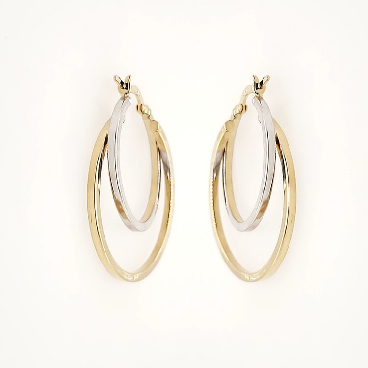 31330 14K TWO TONE HIGH POLISH DOUBLE OVAL HOOPS