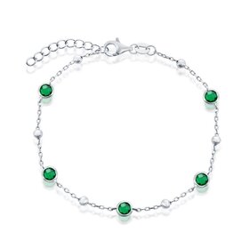 80403 CLASSIC STERLING SILVER GREEN CUBIC ZIRCONIA  BEZEL SET STATION BRACELET
