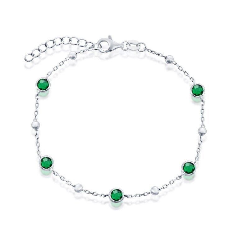 80403 CLASSIC STERLING SILVER GREEN CUBIC ZIRCONIA  BEZEL SET STATION BRACELET
