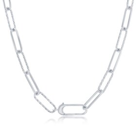 80413 CLASSIC STERLING SILVER ALTERNATING PAPER CLIP AND ROPE DESIGN NECKPIECE