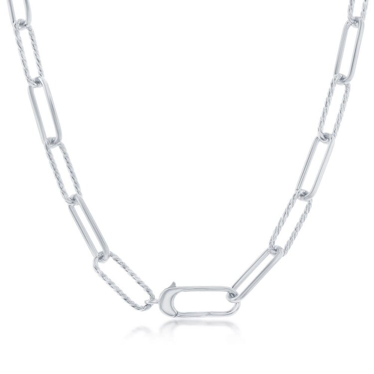 80413 CLASSIC STERLING SILVER ALTERNATING PAPER CLIP AND ROPE DESIGN NECKPIECE