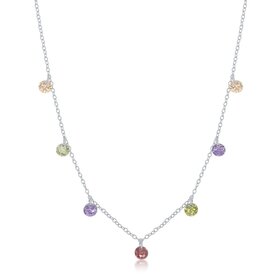 80416 CLASSIC STERLING SILVER DANGLING RAINBOW CUBIC ZIRCONIA NECKLACE
