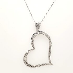 70692 14K WHITE GOLD .30CTW DIAMOND LARGE HEART DIAMOND IN BALE PENDANT NECKLACE