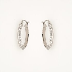 31340 14K WHITE GOLD 0.85" 2.75MM DIAMOND CUT KNIFE EDGE STYLE OVAL HOOPS