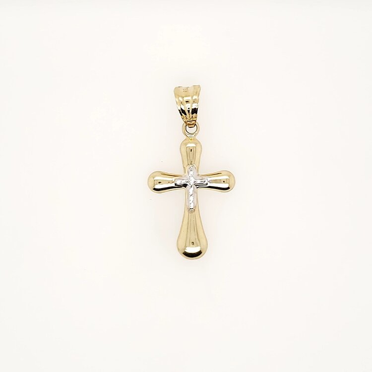 77313 14K TWO TONE1.20"  DIAMOND CUT CENTER ROUNDED EDGES PUFFY CROSS