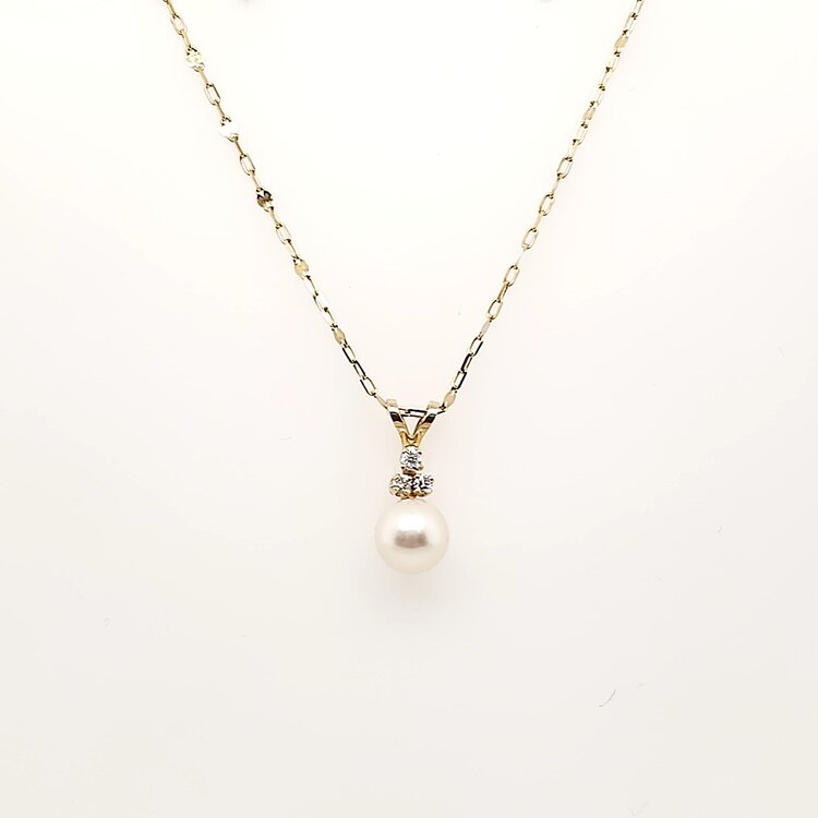 70695 14K YELLOW GOLD 5.90MM SOLITAIRE PEARL DIAMOND BUNNY BAIL PENDANT NECKLACE