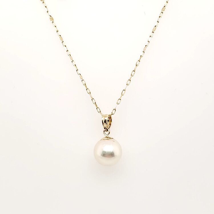 70694 14K YELLOW GOLD SOLITAIRE  8.55MM PEARL PENDANT NECKLACE