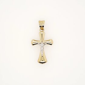 77316 14K TWO TONE 1.30" HIGH POLISH FLARRING DESIGN CRUCIFIX