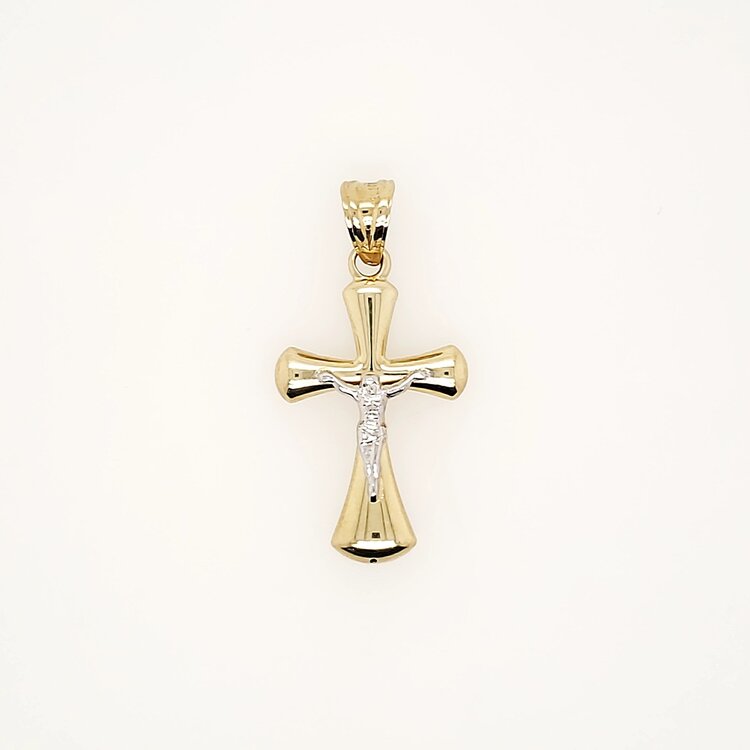 77316 14K TWO TONE 1.30" HIGH POLISH FLARRING DESIGN CRUCIFIX