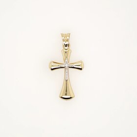 77315 14K TWO TONE 1.30" DIAMOND CUT CENTER FLARRING DESIGN CROSS