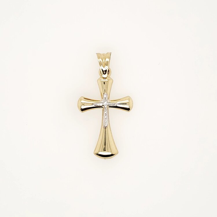 77315 14K TWO TONE 1.30" DIAMOND CUT CENTER FLARRING DESIGN CROSS