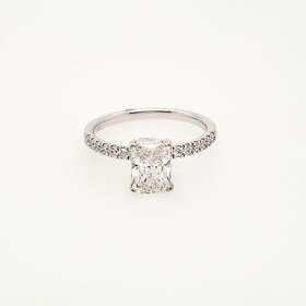 475263 14K WHITE GOLD 1.14CT E COLOR VVS CENTER RADIANT LAB GROWN DIAMOND .33CT DIAMOND HIDDEN HALO ENGAGEMENT RING