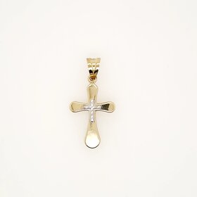 77314 14K TWO TONE 1.20" DIAMOND CUT CENTER ROUND EDGES HIGH POLISH 3D CROSS