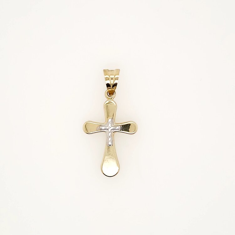 77314 14K TWO TONE 1.20" DIAMOND CUT CENTER ROUND EDGES HIGH POLISH 3D CROSS