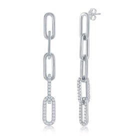 80422 CLASSIC STERLING SILVER CUBIC ZIRCONIA PAPER CLIP HANGING EARRINGS