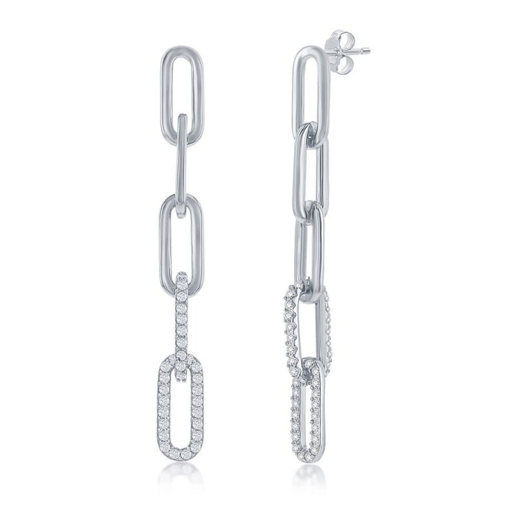 80422 CLASSIC STERLING SILVER CUBIC ZIRCONIA PAPER CLIP HANGING EARRINGS