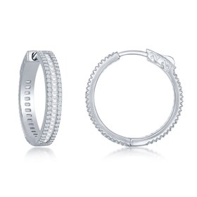 80432 CLASSIC STERLING SILVER BAGUETTE CUBIC ZIRCONIA 25MM HOOPS WARRINGS