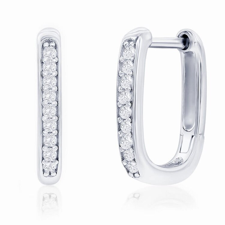 80447 CLASSIC STERLING SILVER RECTANGLE SHAPE CUBIC ZIRCONIA HUGGIES