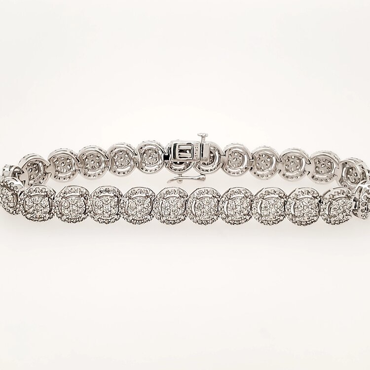 20435 10K WHITE GOLD 5CTW DIAMOND HALO CLUSTER FANCY LADIES BRACELET