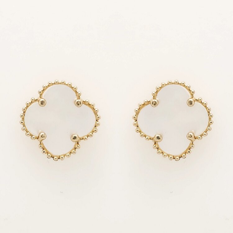 30585 14K YELLOW GOLD 11.25MM MOTHER OF PEARL CLOVER  STUDS
