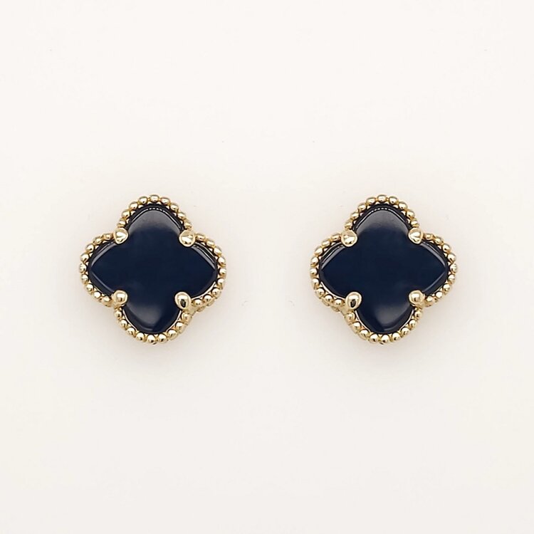 31341 14K YELLOW GOLD 9.20MM BLACK ONYX CLOVER STUDS