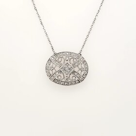 70697 14K WHITE GOLD .60CTW DIAMOND VINTAGE OVAL NECKLACE